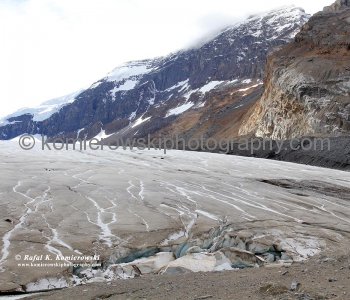 The Athabasca Glacier has receded significantly since its greatest modern-era extent in 1844. Jasper National Park, Alberta