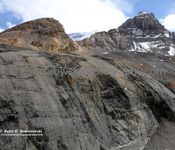 Glacially abraded rocks. The Athabasca Glacier is part of the Columbia Icefield, Jasper National Park, Alberta, Canada