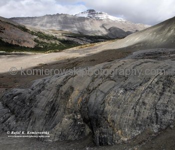 Glacially abraded rocks. The Athabasca Glacier part of the Columbia Icefield, Jasper National Park, Alberta, Canada