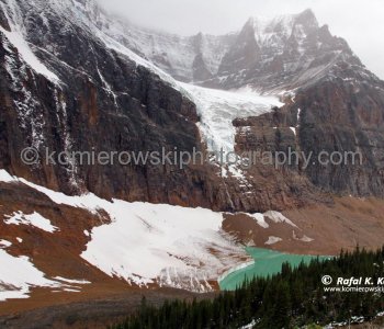 Cavell Pond and Angel Glacier seen from the Cavell Meadows Trail