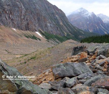 Close-up of a beautiful example of glacial lateral moraine - Mt.  Edit Cavell and Cavell Pond, Jasper National Park, Alberta