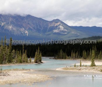 Athabasca River near Lac  Beauvert and Fairmont Jasper Park Lodge,  Jasper National Park, Alberta, Canada