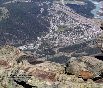 Jasper town-site viewed from Whistlers Mt. Jasper National Park, Alberta, Canada