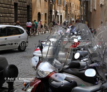 Scooters near  Piazza di Sant Eustachio,  Rome.  In Rome be aware of pickpockets and purse-snatchers then nothing will happen.