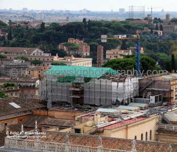 Many old historic buildings are currently under renovations. View from  Victor Emmanuel Monument Il Vitoriano,  Rome
