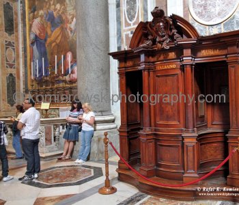 A wooden confessional for visitors (Italian speaking)  to Saint Peter s Basilica,  Città del Vaticano