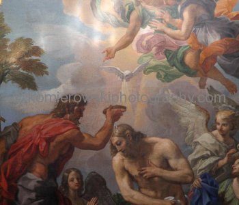 Jesus  Baptism by Carlo Maratta, (the original painting is in the Basilica of St Mary of the Angels)  in Baptistery Chapel designed  by Carlo Fontana.    Saint Peter s Basilica,  Città del Vaticano
