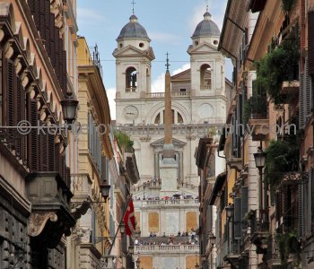 View  from Via dei Condotti and  Piazza di Spagna with dominant structure of the Trinità dei Monti, Rome   (here I used  powerful zoom lens)