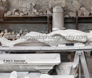 Plastered clay body  (plaster casts were created ) victim of the eruption of Mt.Vesuvius that buried Pompeii.