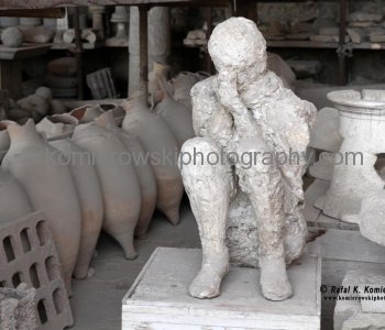 Plastered clay body (plaster casts were created )  victim of the eruption of Mt.Vesuvius that buried Pompeii.
