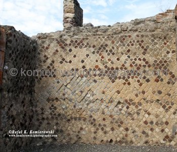 Brick wall: these patterns of construction depended on lime mortar to hold the elements together.