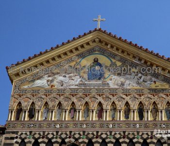 Amalfi - the Cathedral of St. Andrew,  details of the gable with golden mosaics