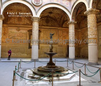 Interior courtyard with - Putto with Dolphin -  by Verrocchio ( circa 1479),  Florence
