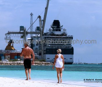 View of cruise ships at  harbor from Divi Beach