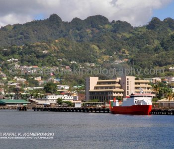 View of St. Vincent from pier....The population is estimated to be 109,022 with about a quarter of the people living in the capital, Kingstown and its suburbs and 8% on the Grenadines