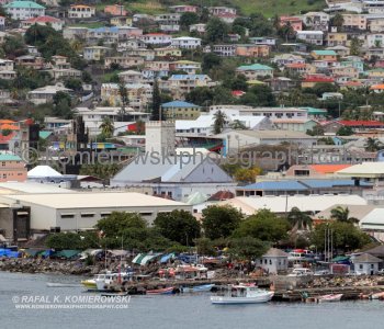 ...View of Kingstown, St. Vincent from the upper deck of Grand Princess cruise ship....