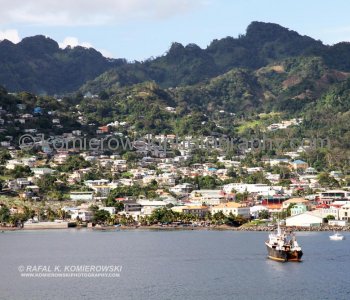 ...View of Kingstown, St. Vincent from the upper deck of Grand Princess cruise ship....