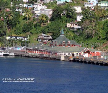 ...View of Kingstown, St. Vincent from the upper deck of Grand Princess cruise ship at departure time...