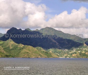 ...View of St. Vincent from the upper deck of Grand Princess cruise ship at departure time...