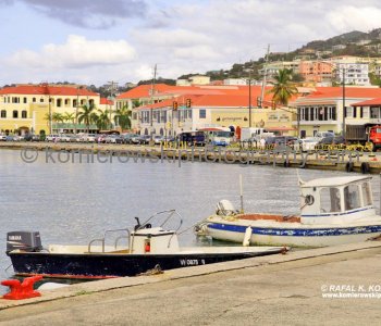 View of bay and Frenchtown from Kings Wharf near Legislature buidling, Charlotte Amalie, St. Thomas, U.S. Virgin Islands