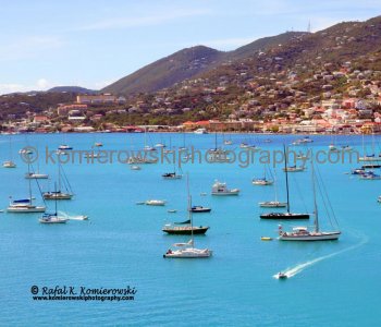 View of harbor from the upper deck of Grand Princess cruise in Charlotte Amalie, St. Thomas, U.S. Virgin Islands
