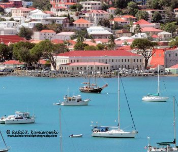 View of harbor from the upper deck of Grand Princess cruise in Charlotte Amalie, St. Thomas, U.S. Virgin Islands