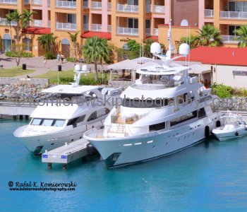 Yachts berthed in harbor of Charlotte Amalie, St. Thomas, U.S. Virgin Islands