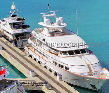 Yachts berthed in harbor of Charlotte Amalie, St. Thomas, U.S. Virgin Islands