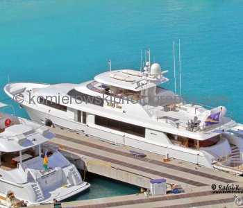 Yachts berthed in harbor of Charlotte Amalie, St. Thomas, U.S. Virgin Islands