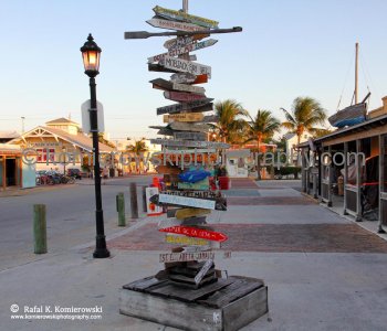 Signs pointing direction and distances from Key West Florida located near harbour