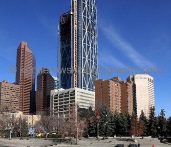 The Bow office tower under construction,   April 27, 2011 (viewed from Olympic Plaza),  Calgary, AB.