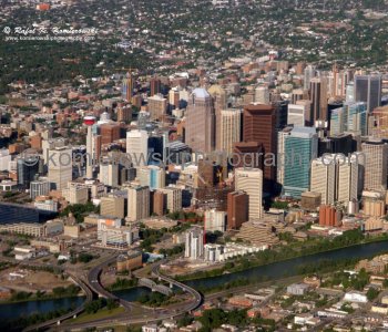 The Bow office tower -  aerial view of downtown June 19,  2009,  Calgary, AB.