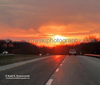 Colorful sunset along I-74 Westbound between Cincinnati OH and Indianapolis IN., Sunday, March 20, 2011 at 7:40 PM  (temperature plus 10 C = 50 F)