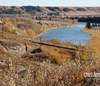 CPR and Bow River seen from Bowbend Trail (bicycle path),  Glenbow Ranch Provincial Park   (all photos taken on Saturday, October 8, 2011)