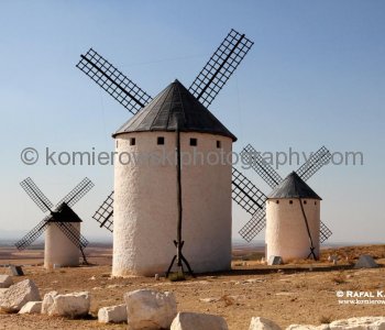 Windmills in Campo de Criptana a.k.a. Molinos de Viento on the Route Don Quijote de la Mancha,  Castilla-La Mancha, Spain.