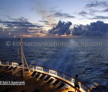 Sunday, November 6, 2011 – Day 10, SUNRISE, Atlantic Ocean, sailing to Freeport, Bahamas, 26^ 31’ 44” N,  49^10’ 49” West   -  at   5:25  speed 20. 0 kn= 40.0km/h, wind left front 31.7kn=58.7 km/h, temp. +25.6C , ONE HOUR BACK