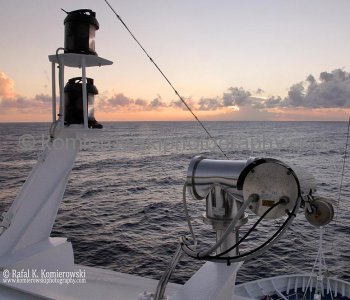 Monday, November 7, 2011 – Day 10, SUNSET, Atlantic Ocean, 26^ 21’ 19” N,  55^48’ 24” West   -  at 21:25  speed 21 kn= 41.35km/h, wind front 28km/h, temp. +24.8C rain, humidity 83%