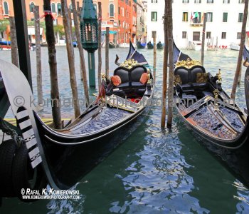 Gondolas parked at their moorings, Venice,
