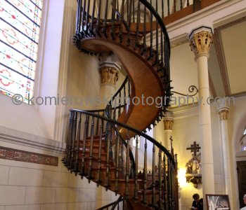 Famous Staircase of the Lorreto Chapel. The staircase has two 360 degree turns and no visible means of support. The design was innovative for the time and some of the design considerations still perplex experts today