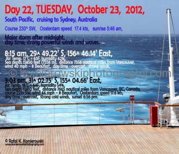 Day 22, TUESDAY,  October 23 ,  2012,    cruising to Sydney, Australia, South Pacific