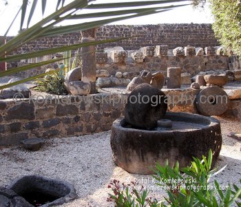 An olive mill and an olive press dating from Roman times in Capernaum