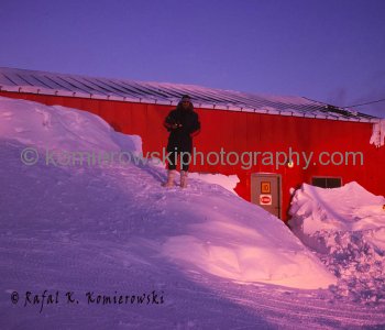 Canadian Arctic, Resolute Bay, March 1975, -45C.  Snow covered Weather Station at Resolute Bay Airport, Nunavut, (then N.W.T.) Canada. Snow hard like a rock!