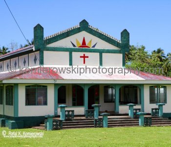 Upolu island, Samoa... (Villages have meeting houses, churches and open fale-homes)