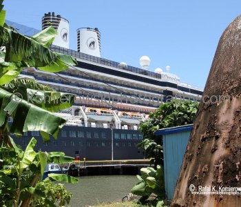 MS Oosterdam seen from rather shaby Port  in Apia....Samoa