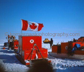Canadian Arctic, Sverdrup Channel, May 1975, -40C.  Seismic and Survey crews exploring open Canadian Arctic from Sverdrup Channel