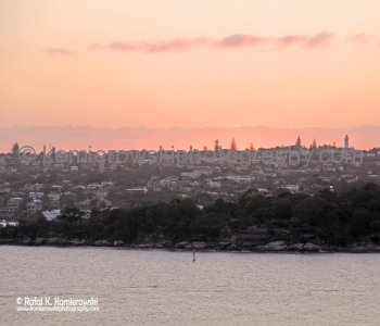 Early morning arrival into Sydney Harbour  at sunrise. Viewed from 12th deck of ms Oosterdam, 24 October 2012