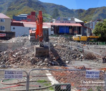 Christchurch after earthquake, New Zealand...photo taken through a tour bus window...