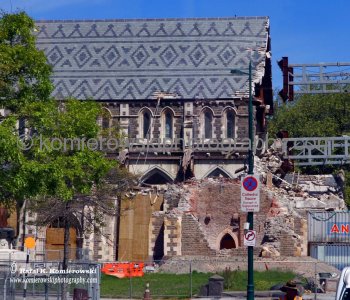 Christchurch after earthquake, New Zealand...photo taken through a tour bus window...