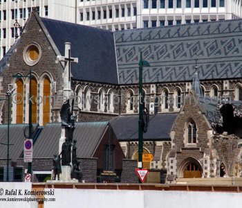 Christchurch after earthquake, New Zealand...photo taken through a tour bus window...