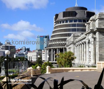 New Zealand government -Beehive- and the Parliament Buildings....Wellington is the capital city and second most populous urban area of New Zealand